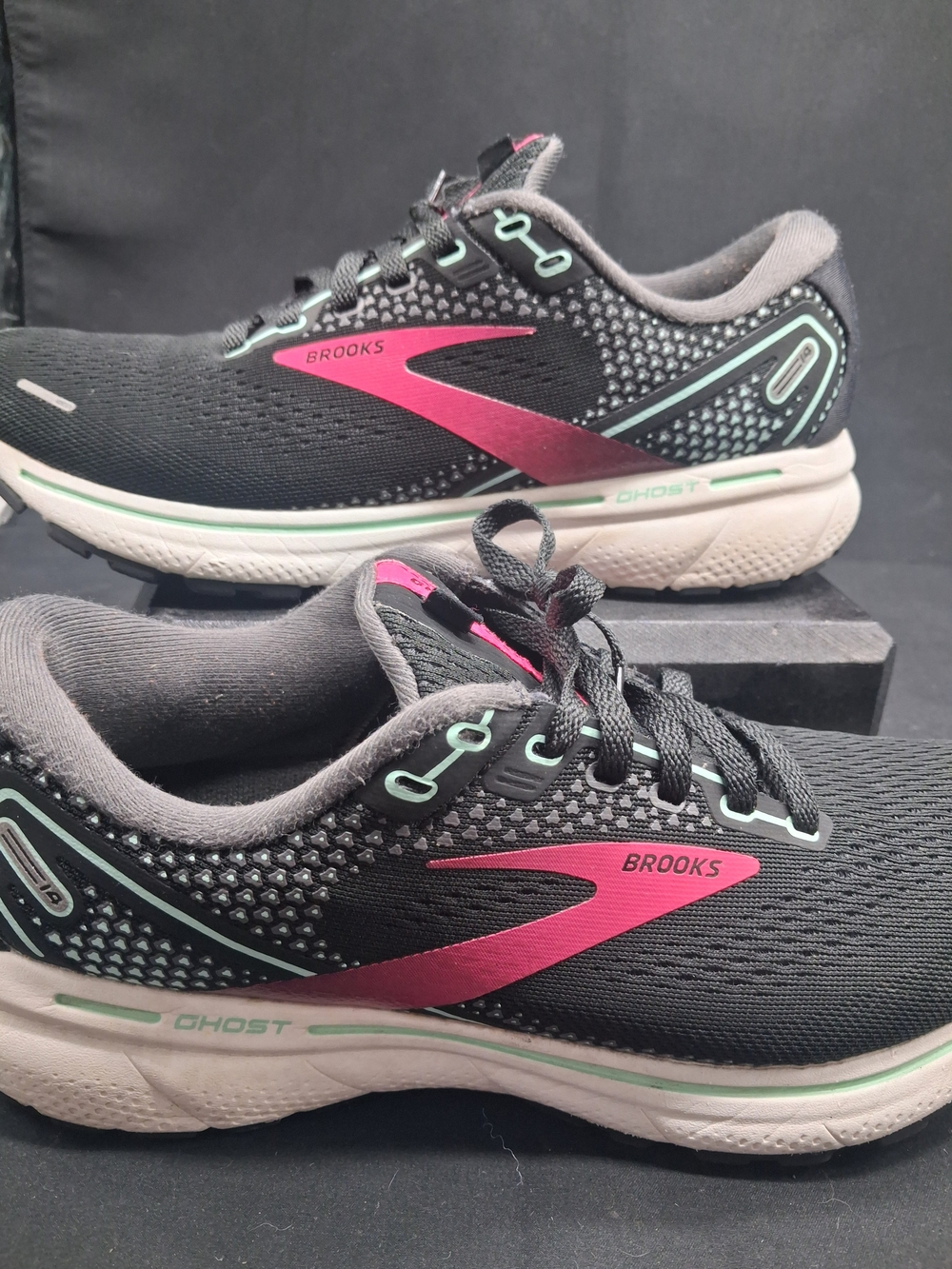 Brooks Women's Ghost Running Shoes - Black with Pink Accent